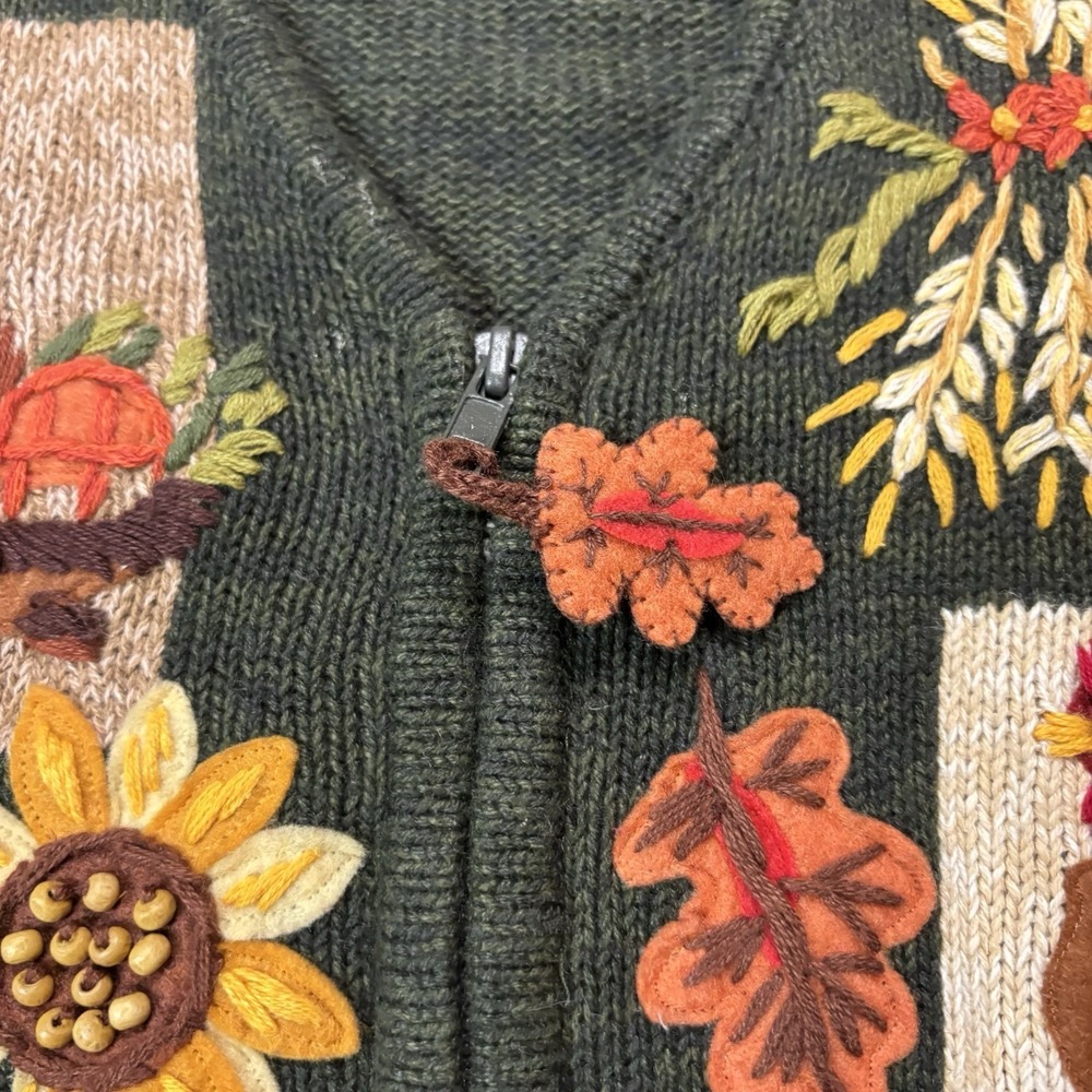 Vintage Tiara International Harvest Sweater Vest Zip Embroidered Cottagecore L - Picture 4 of 12